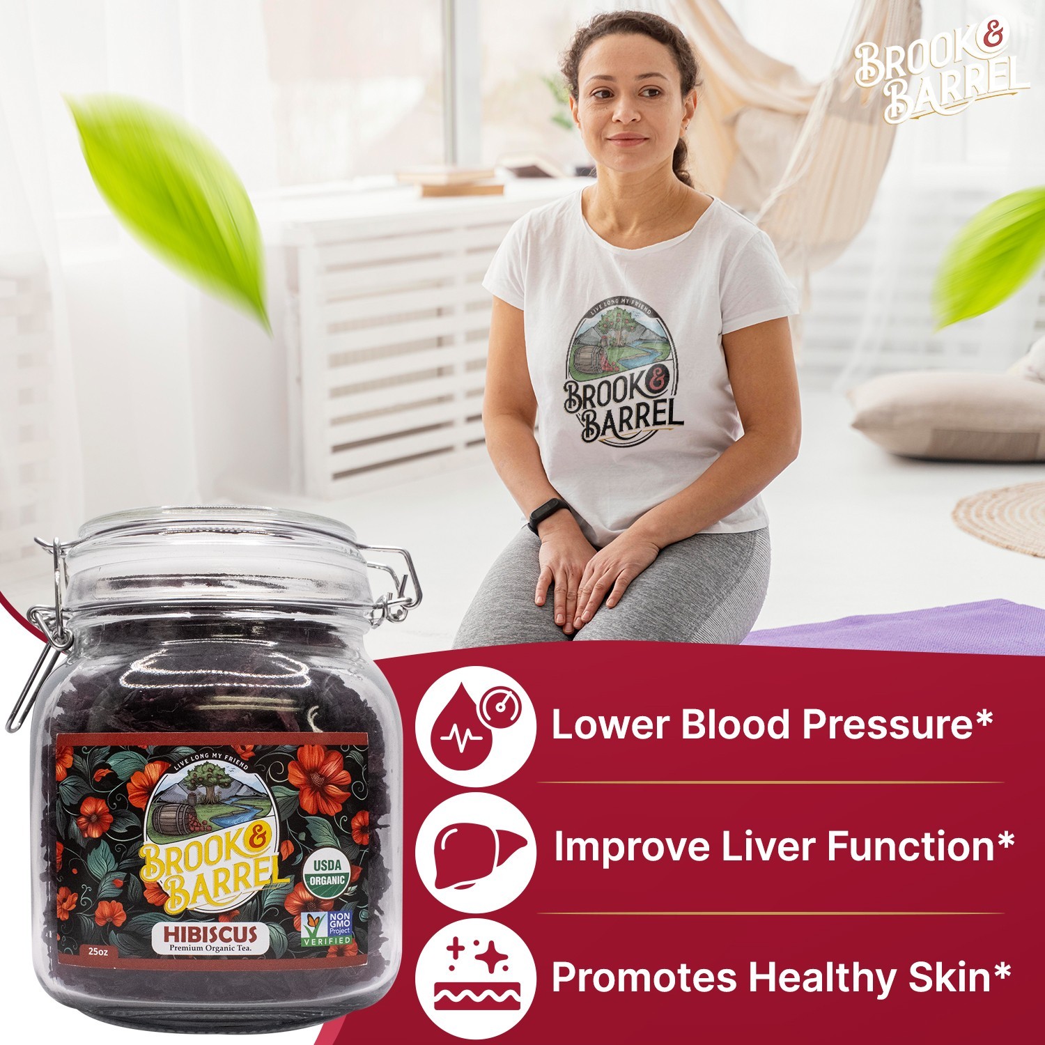 USDA Organic Hibiscus Loose Leaf Tea 1.6lb 25oz Brook & Barrel Glass Jar Herbal