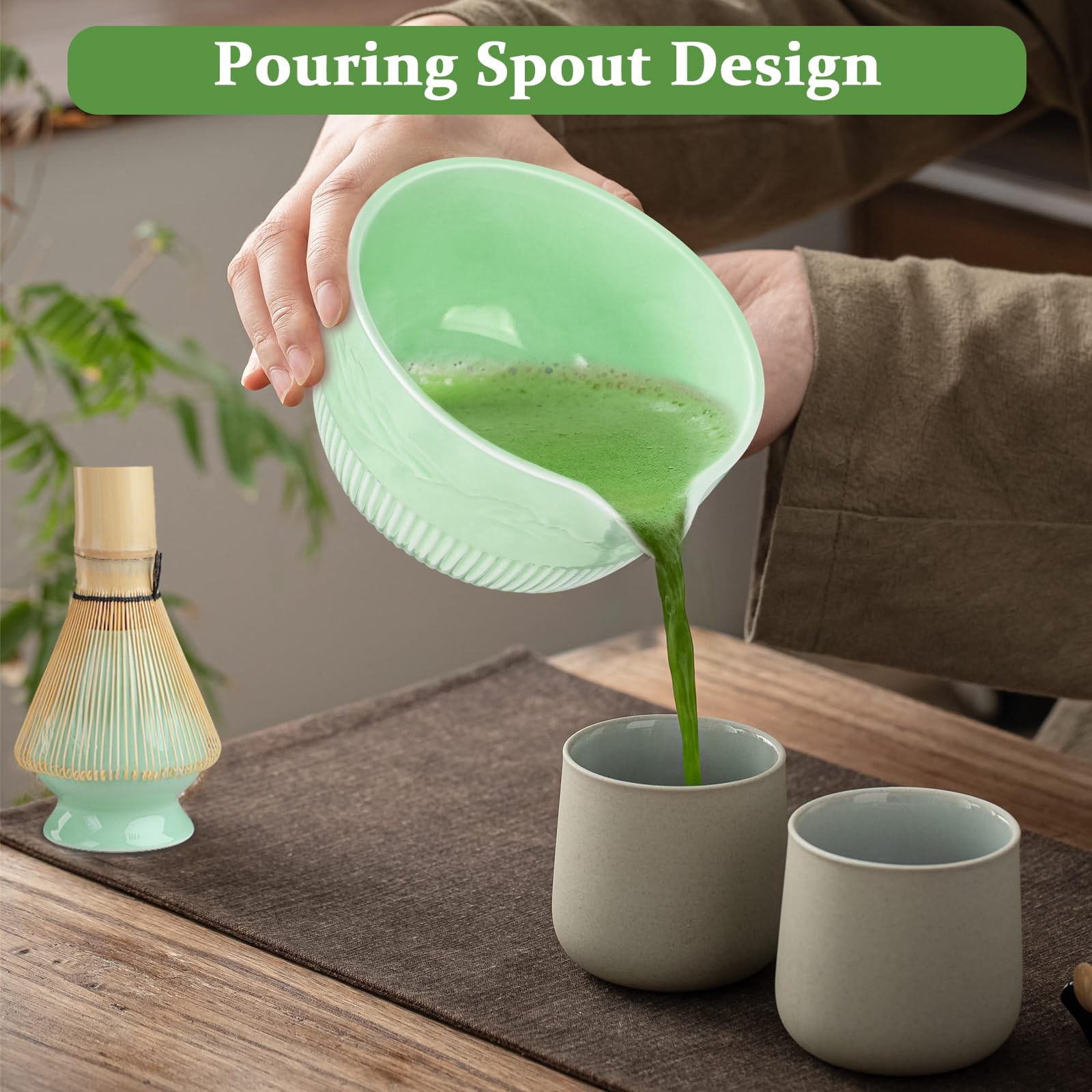 Matcha Whisk Set, 9Pcs Ceramic Macha Kit, Matcha Set Whisk and Bowl with Spou…