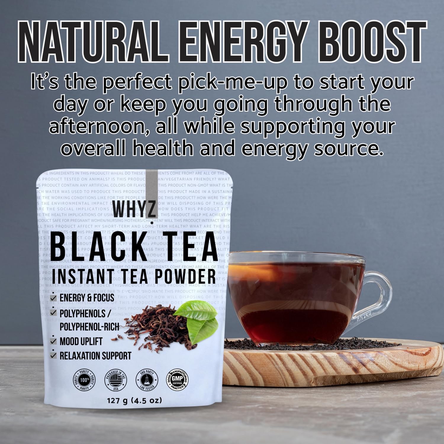 Instant Black Tea Powder, 4.5 Oz, Unsweetened Iced Tea Concentrate from Real Bla