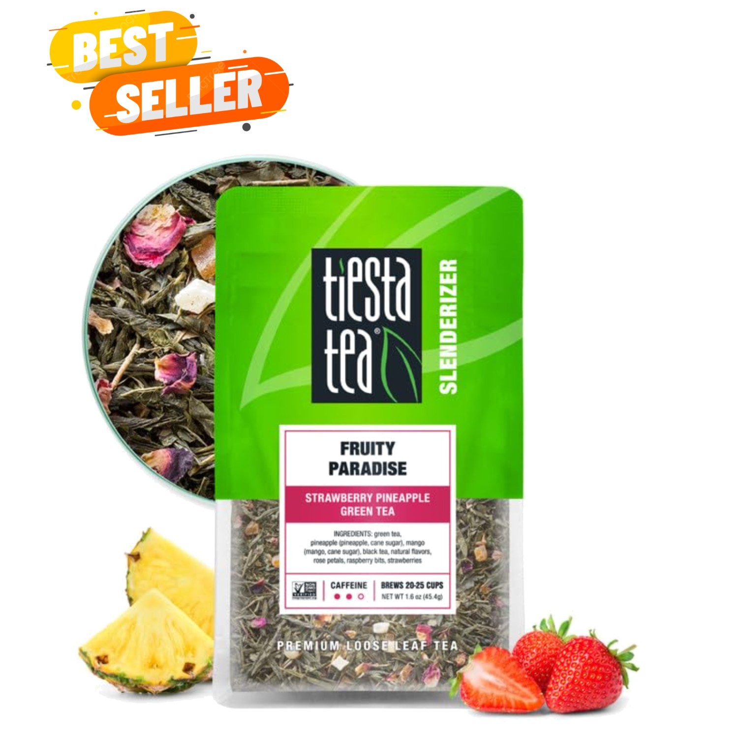 Fruity Paradise Strawberry Pineapple Green Tea – Loose Leaf, 20-25 Cups