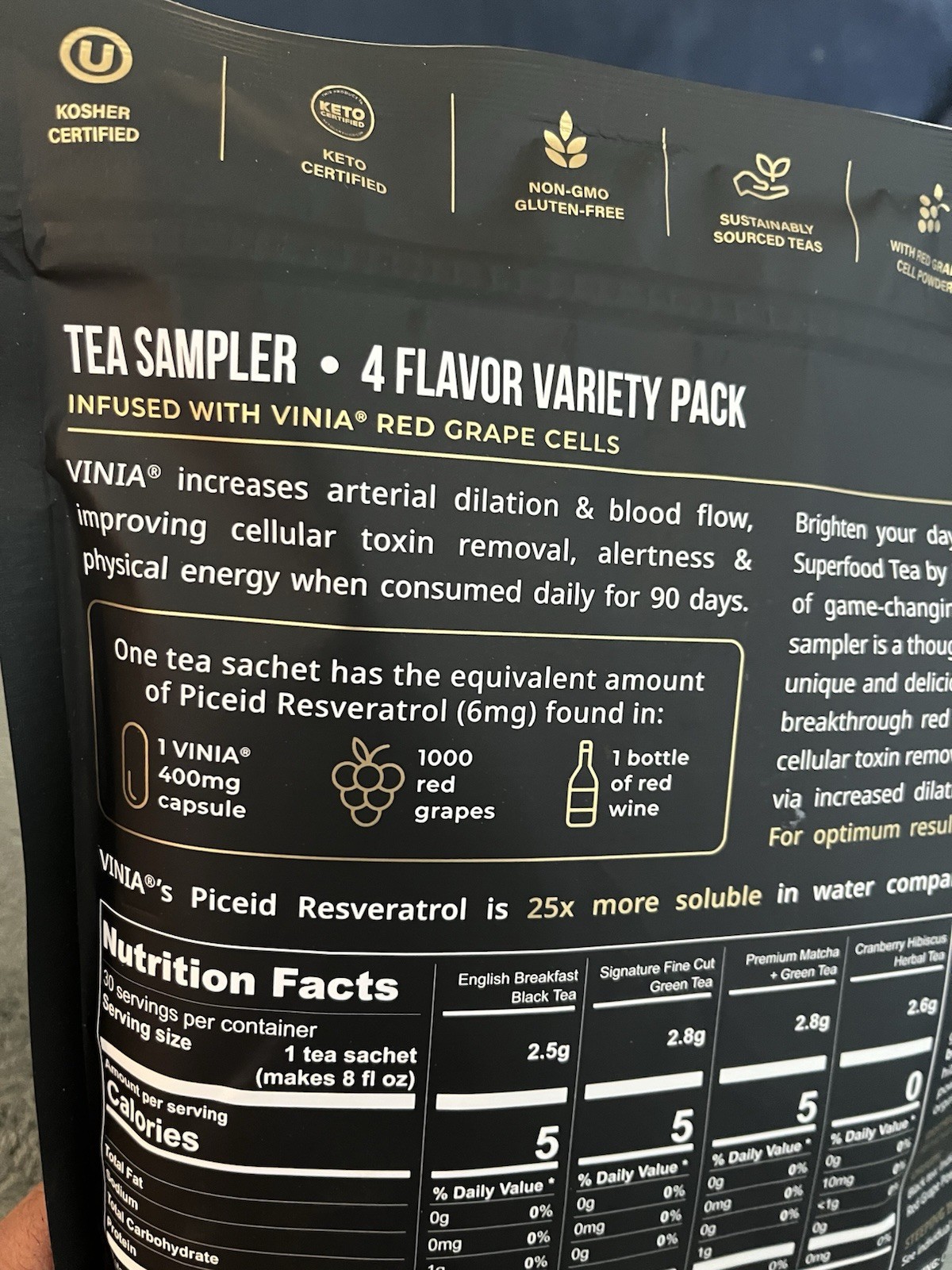VINIA Tea Sampler, 4 Flavor Variety Pack. Made with organic Teas