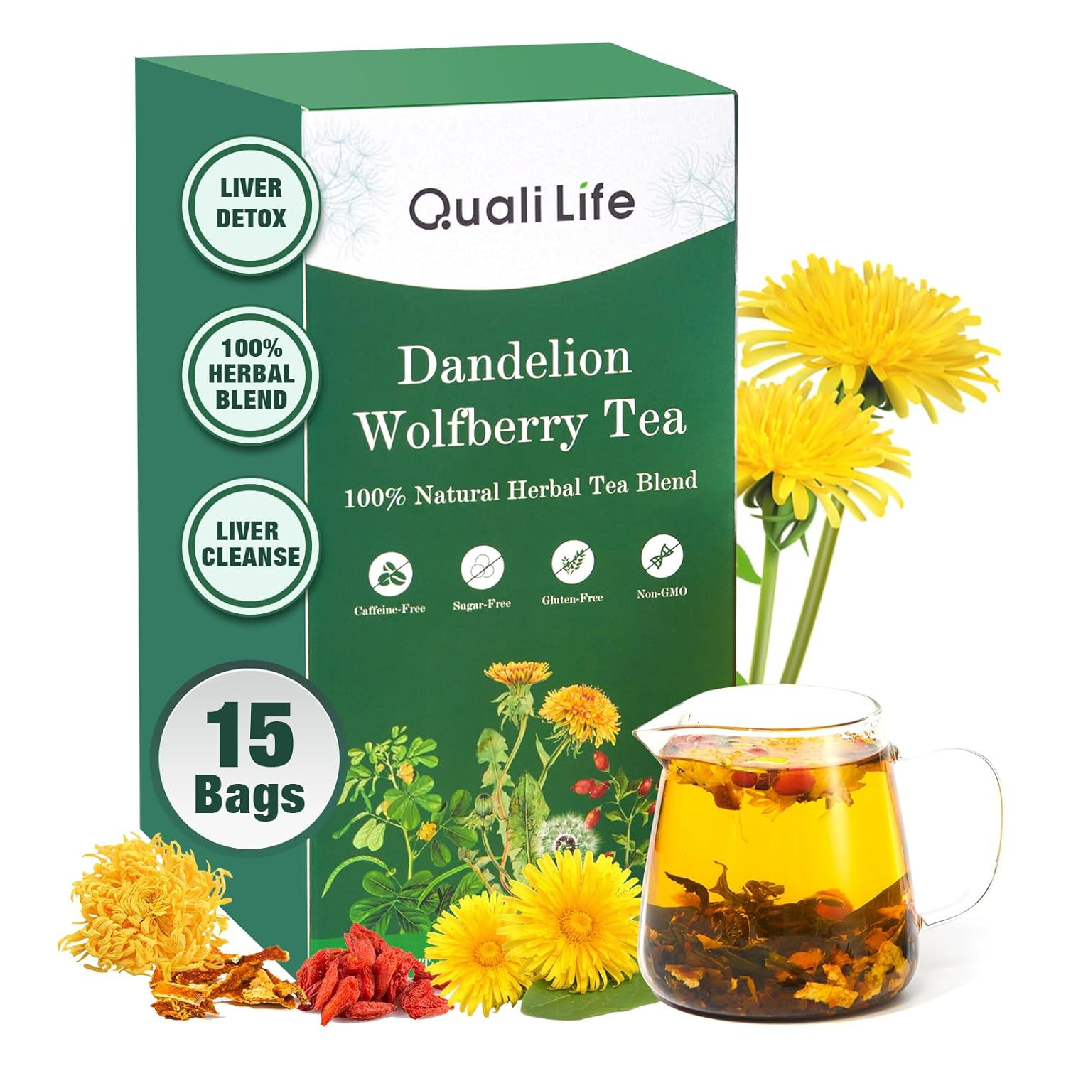 Dandelion Wolfberry Tea – Liver & Kidney Detox Herbal Tea, Summer Cleanse with C