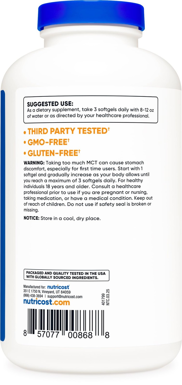 Nutricost MCT Oil Softgels 1000mg, 300 SFG 300 Count (Pack of 1), Multicolor