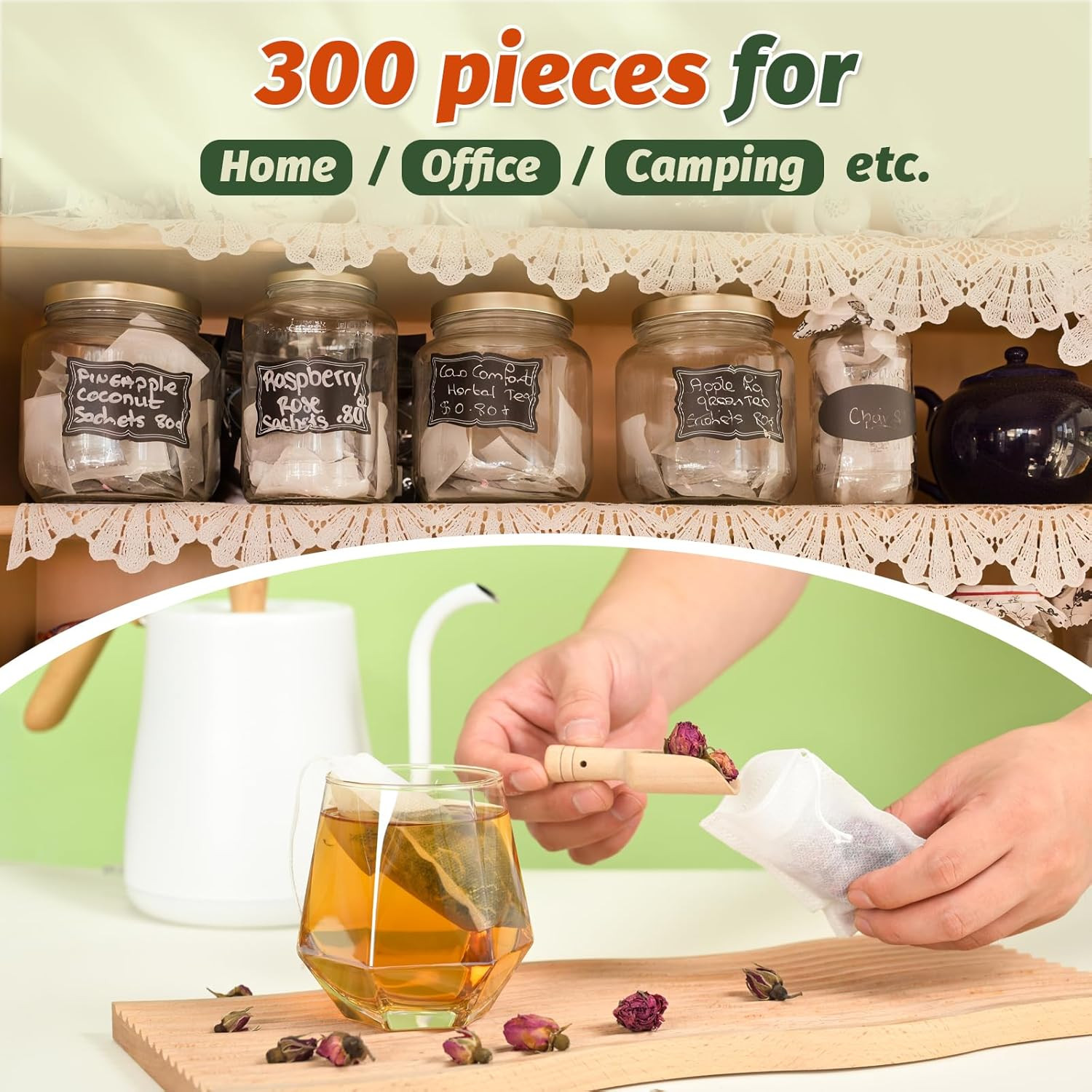 300Pcs Disposable Tea Bags for Loose Leaf Tea, Empty Tea Filter Bags with Cotton