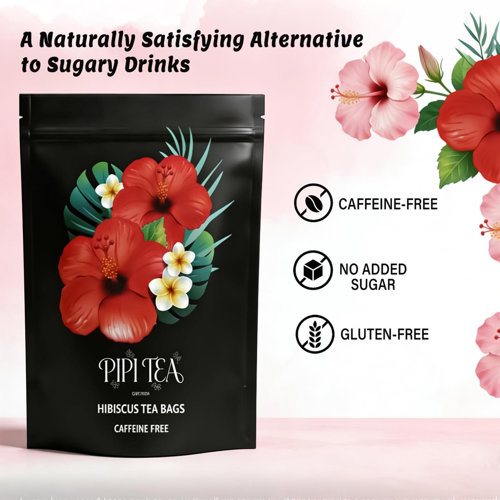 PiPi Tea Organic Hibiscus Tea Bags，Caffeine Free Herbal Tea Rich In Antioxidants