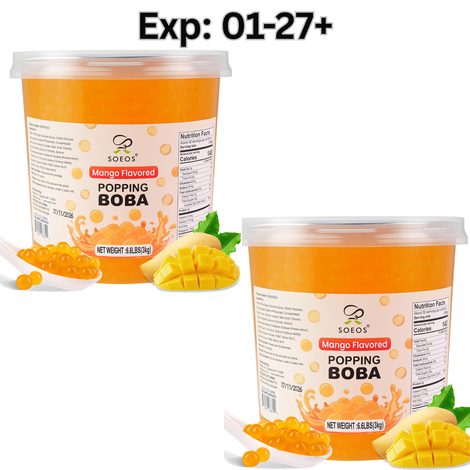 2X Mango Popping Pearls for Boba Tea Sweets Ice Cream – 7 Lbs