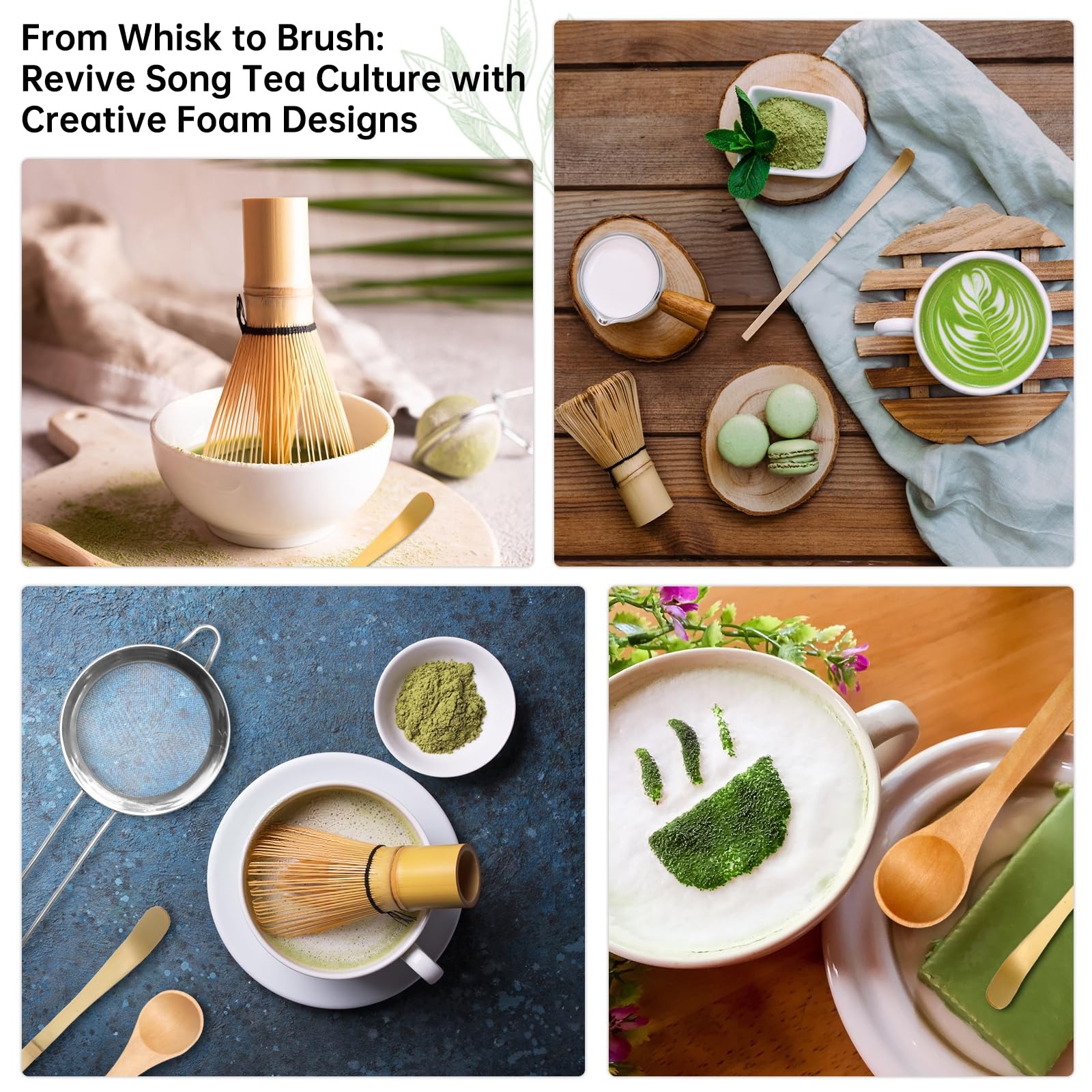 5 Pcs Matcha Whisk Set Green Bowl Chawan Spoon Sifter Kit Ceremony Tea Gift