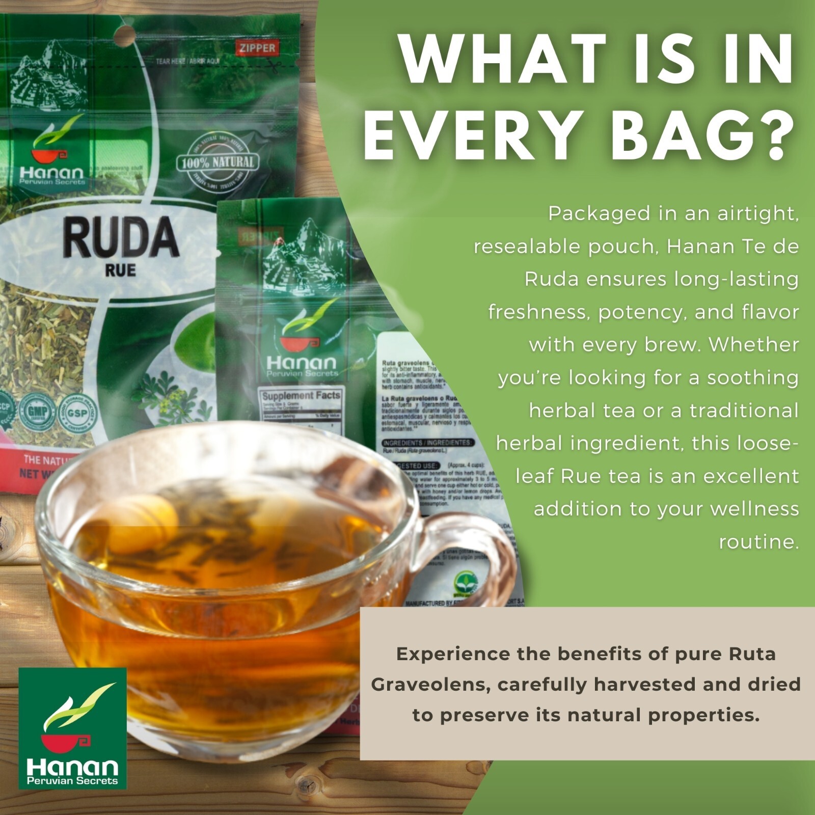 Hanan Ruda Herbal Tea 1.41 oz Rue Loose Leaf Herb of Grace from Peru