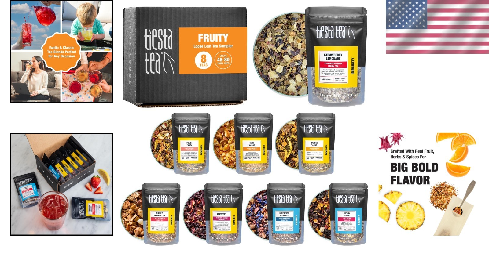 Vibrant Fruit Tea Flight Set, 8 Resealable Pouches