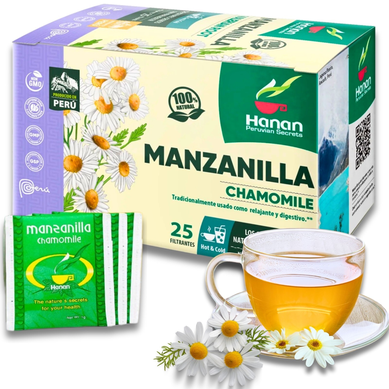 Chamomile Tea 25 Herbal Teabags of Te De Manzanilla Natural Dried Camomile -Peru