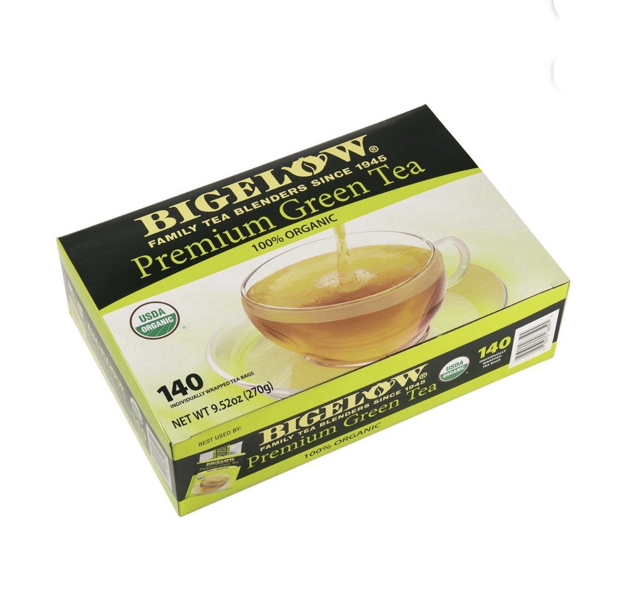 Bigelow Premium Green Tea 100% Organic-160 Individually Wrapped Tea Bags~03/2026