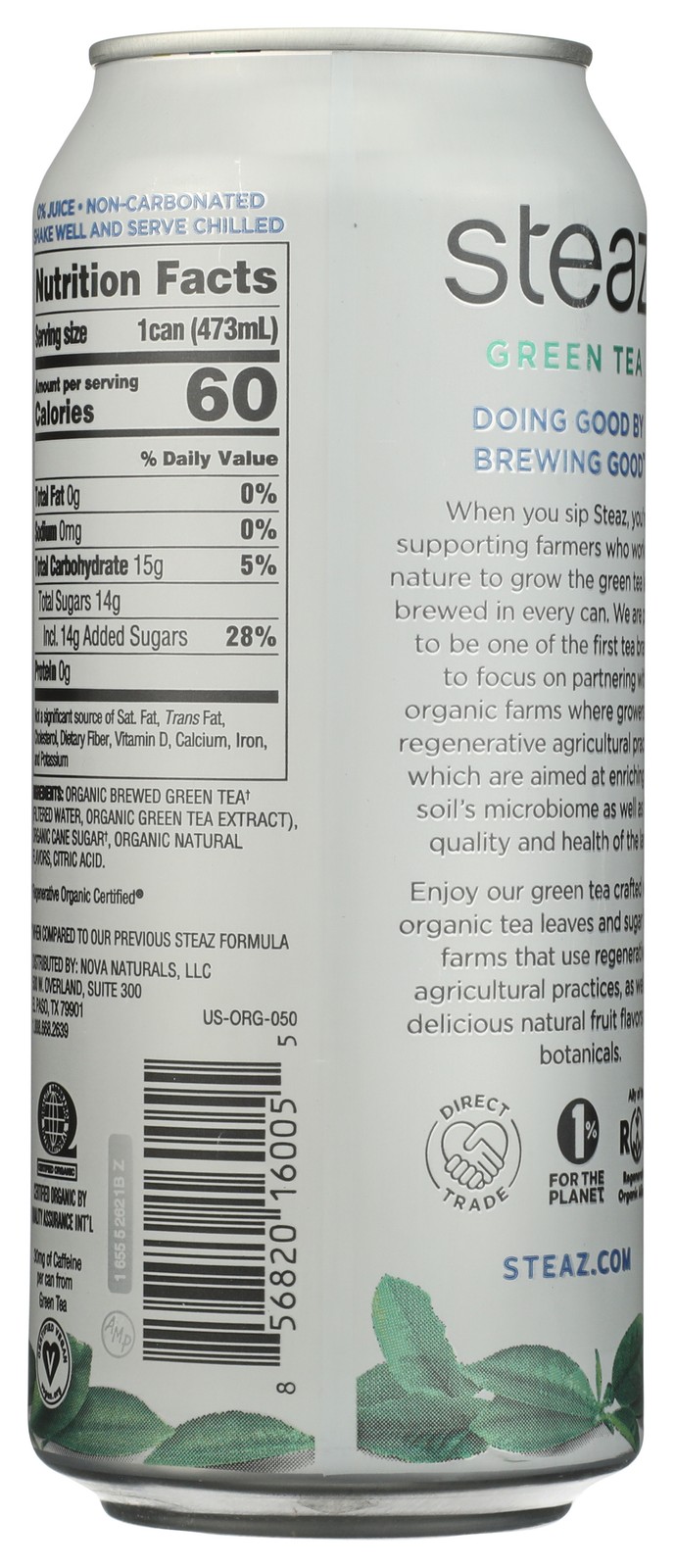 Steaz Blueberry Pomegranate Organic Green Tea 16 Fl Oz Can 12 Pack