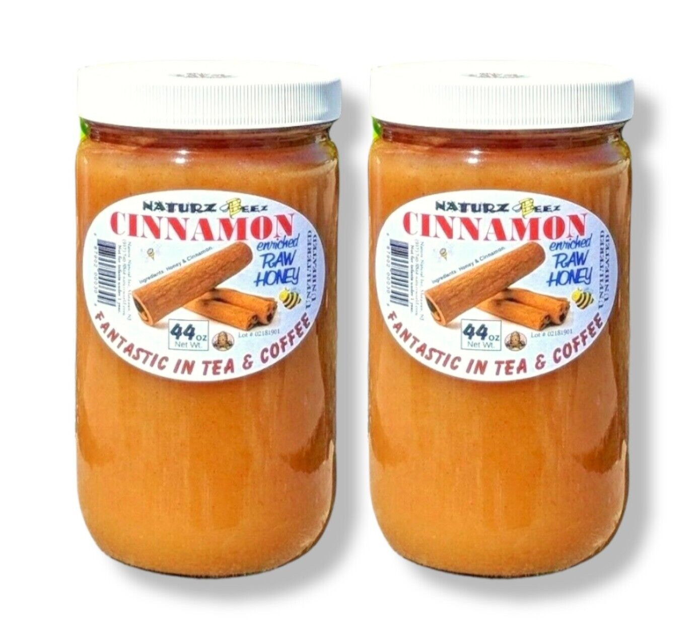 2 Jars RAW HONEY with CINNAMON 5.5 Lbs / 88oz / 2.5kg 100% RAW UNFILTERED USA
