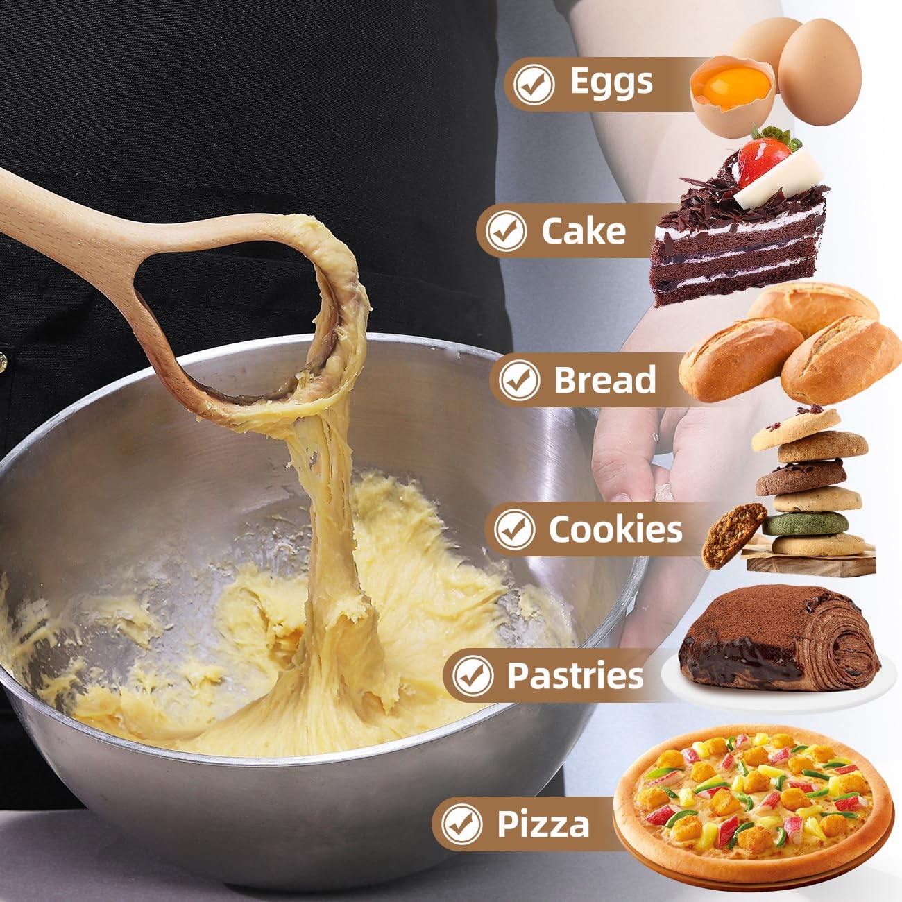 Danish Dough Whisk Set of 2 – 13-Inch Bread Making Tools Standard, Beechwood