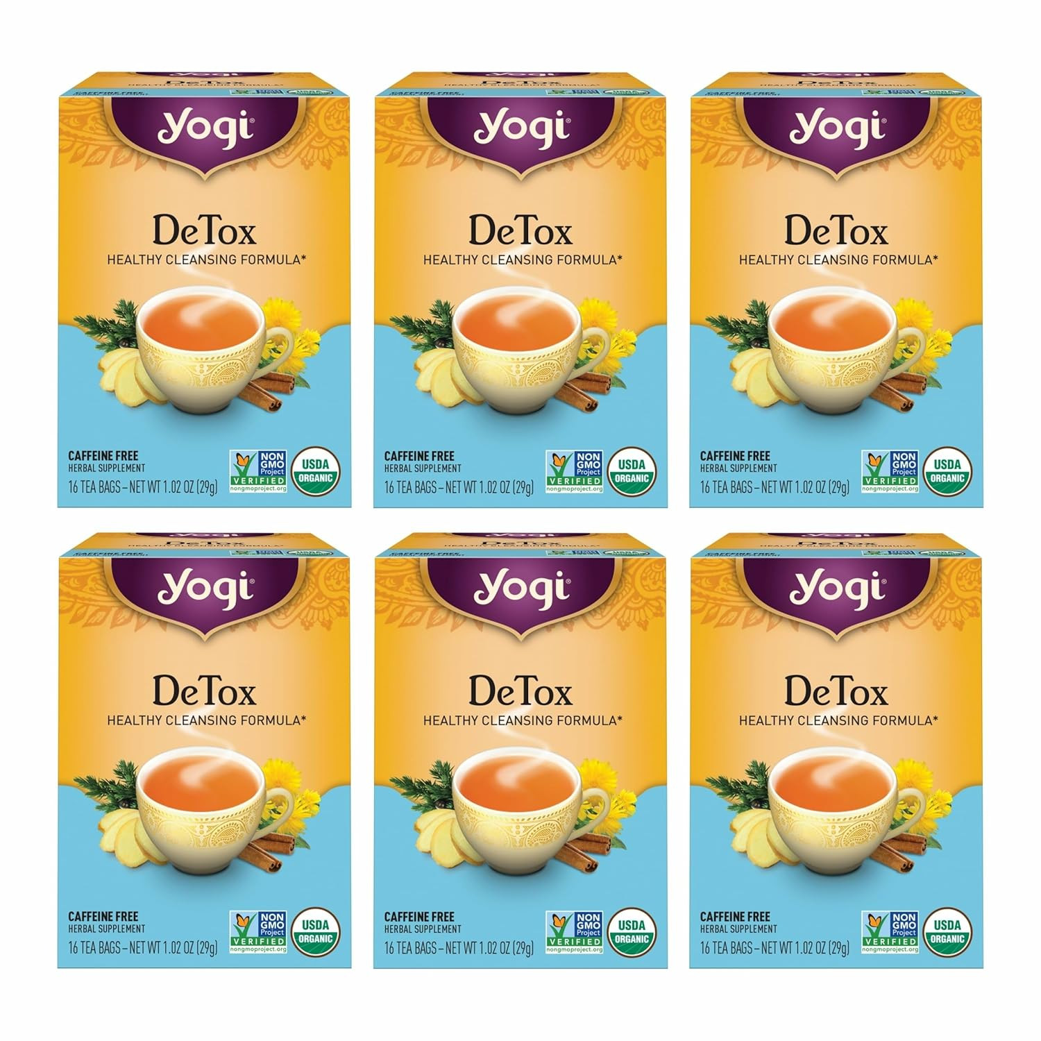 Tea Detox Tea – 16 Tea Bags per Pack (6 Packs) – Organic Detox Tea for Digestive