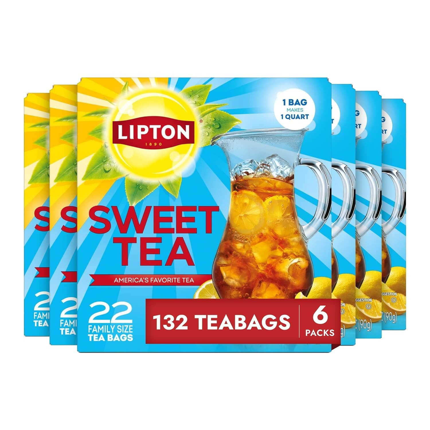 Family-Sized Black Iced Tea Bags, Southern Sweet Tea 22 Ct (Pack of 6)