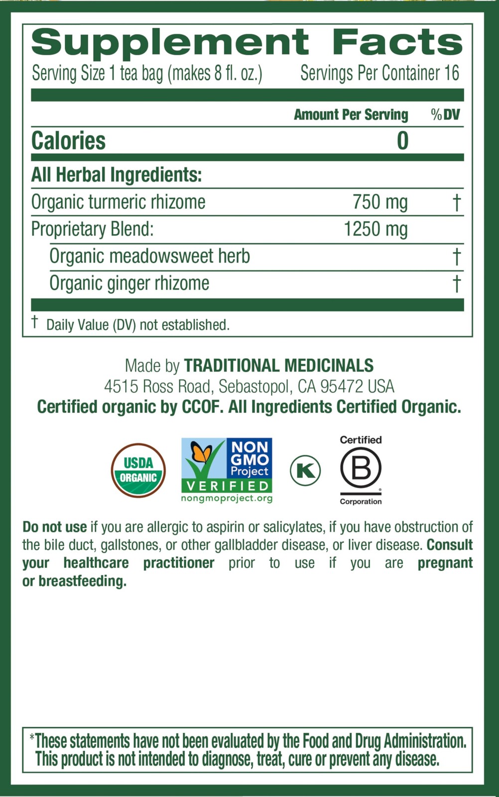 Traditional Medicinals 16 Count (Pack of 1), Tea Trmrc Mdwswt Gngr Org
