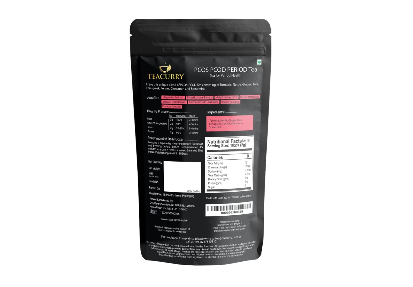 TEACURRY PCOS PCOD Spearmint Tea 15 Bags | Hormone Balance Women