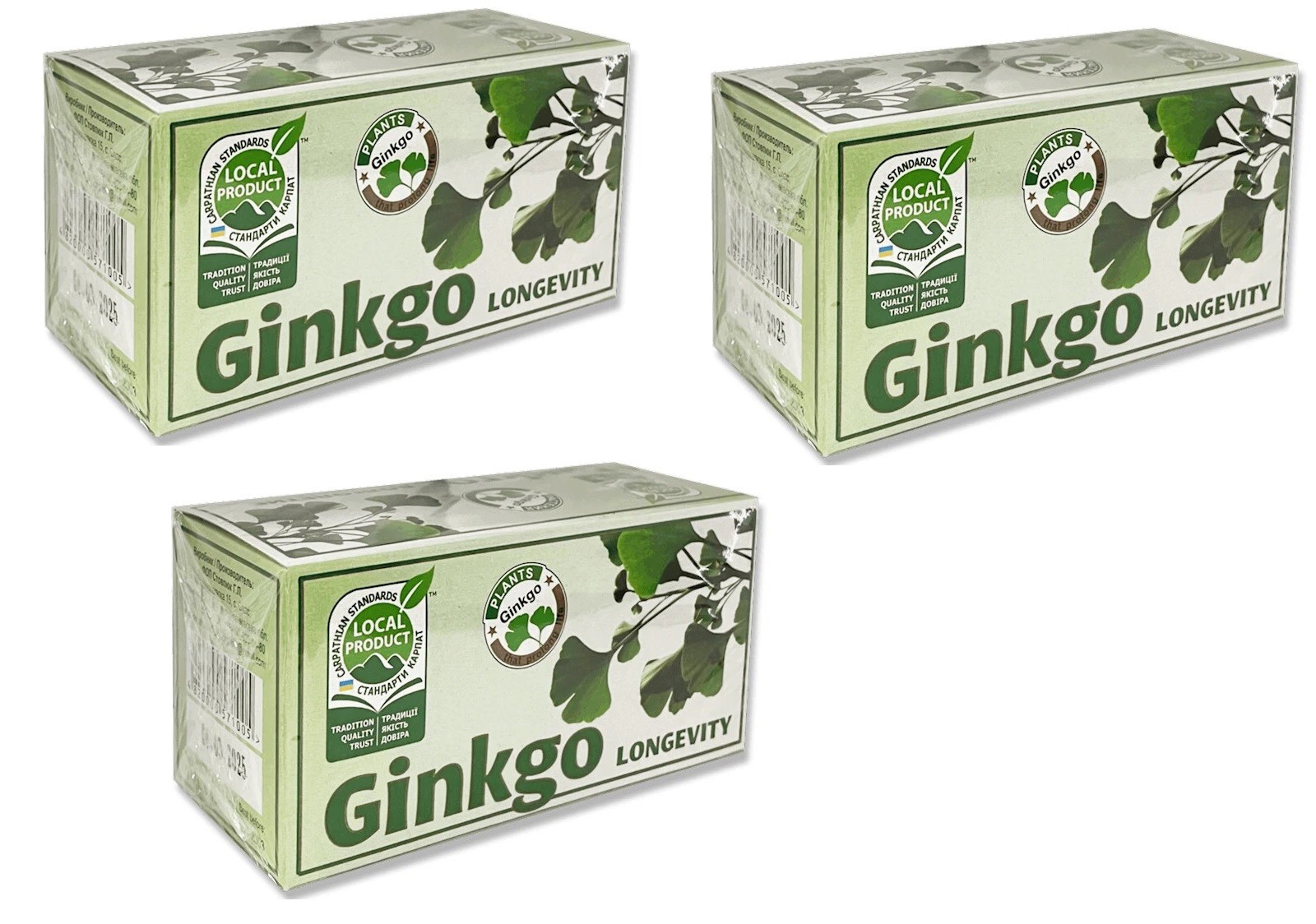 3PACK Natural Herbal Tea GINKGO LONGEVITY 60 bags Made Ukraine Carpathian NO GMO