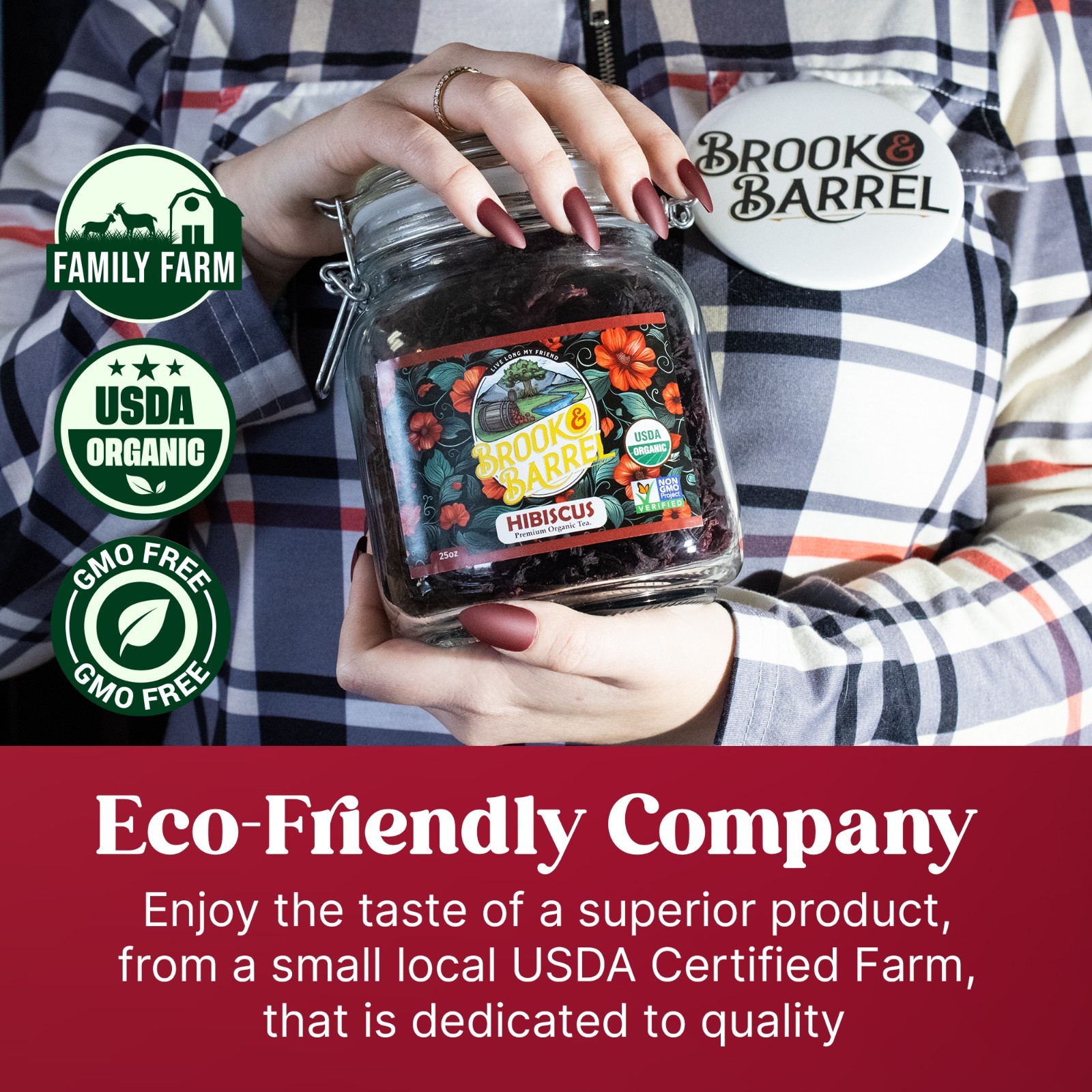 USDA Organic Hibiscus Loose Leaf Tea 1.6lb 25oz Brook & Barrel Glass Jar Herbal