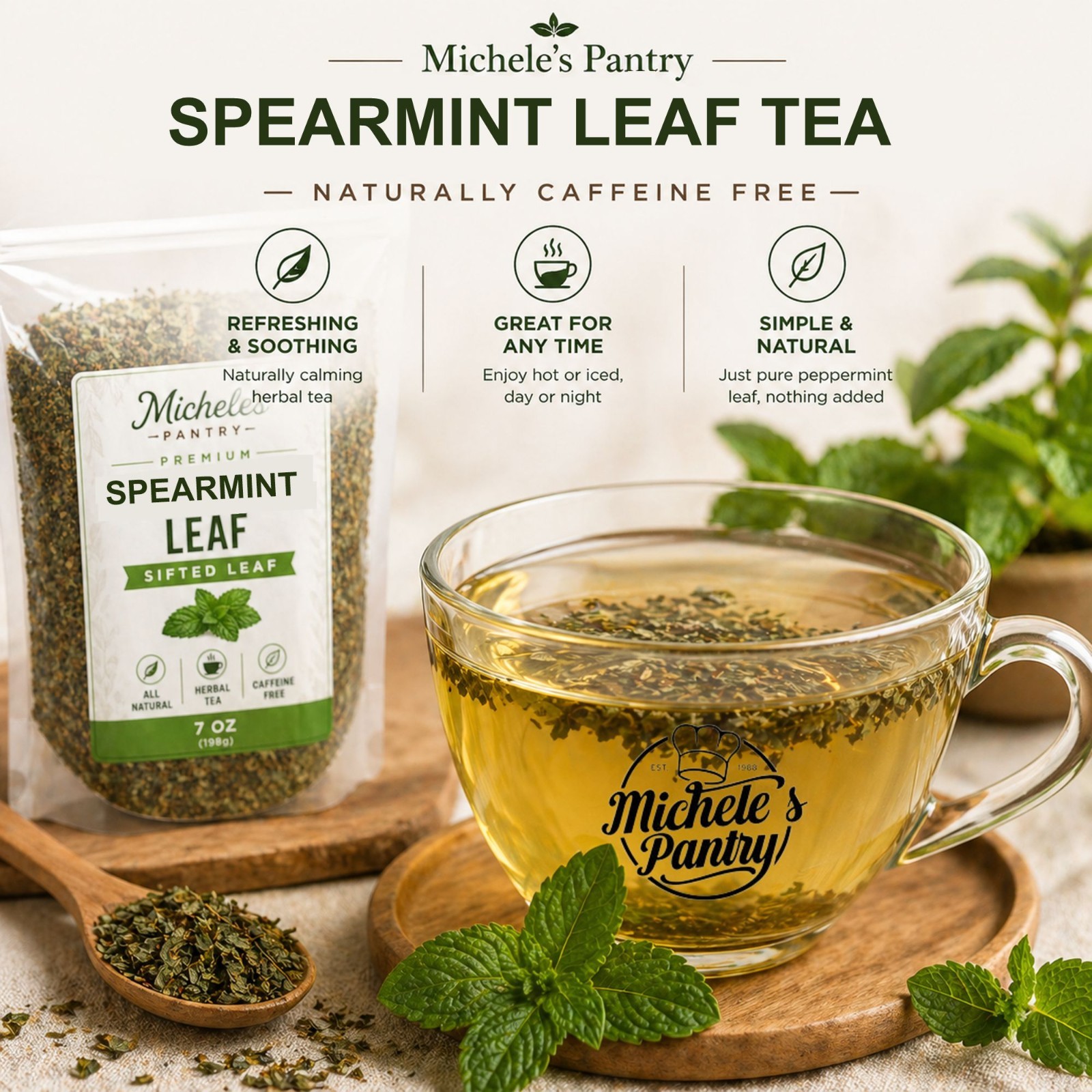 Michele’s Pantry Spearmint Herb Leaf, Sifted Leaf, 7 oz Bag