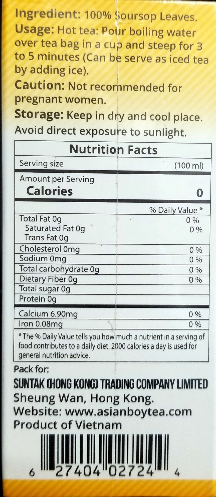Asian Boy 100% Soursop Leaf Tea with healthy antioxidants – 25 tea bags