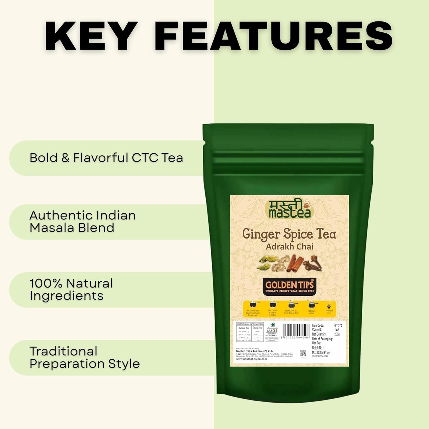Golden Tips with Cardamom, Cinnamon, Cloves & Ginger Spice Tea 250g