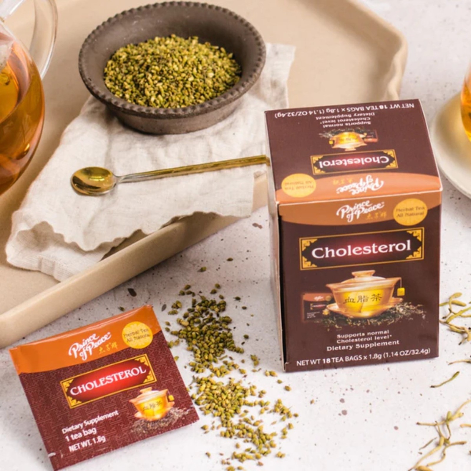 Cholesterol Tea Herbal Tea, 18 Tea Bags Each Box -(6 Boxes) Prince of Peace