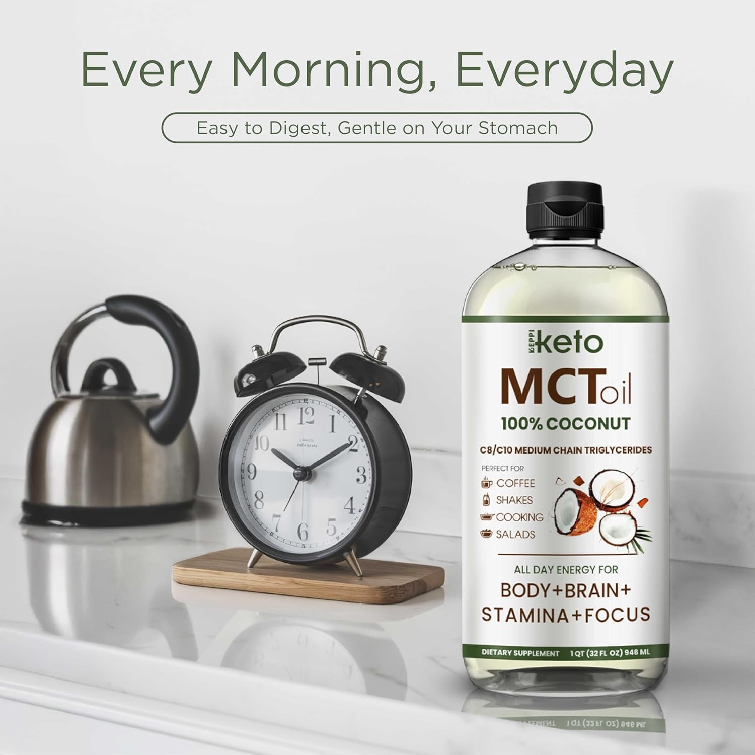 Keppi Keto MCT Oil – Flavorless C8 and 32 Fl Oz (Pack of 1), & C10