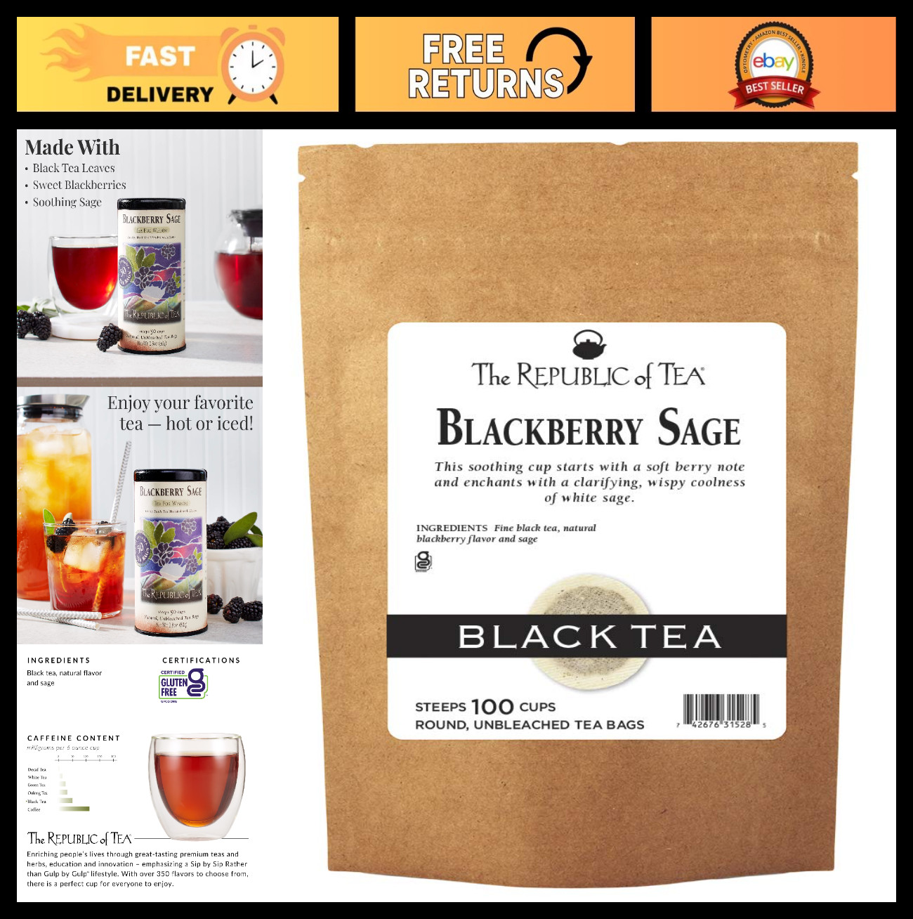 Gourmet Blackberry Sage Black Tea Refill Bag | 100 Premium Tea Bags
