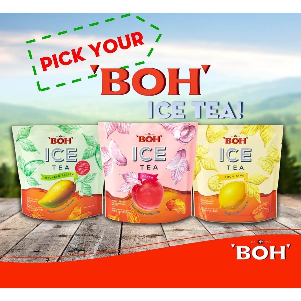 SAMPLE Pack of 9 BOH ICE INSTANT TEA MIX 3pcs X 3 Flavors Less Sugar 14.5g Each