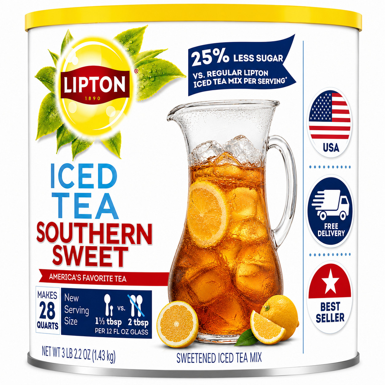 Lipton Reduced Sugar Southern Sweet Iced Tea Mix Makes 28 Quarts Drink Mix