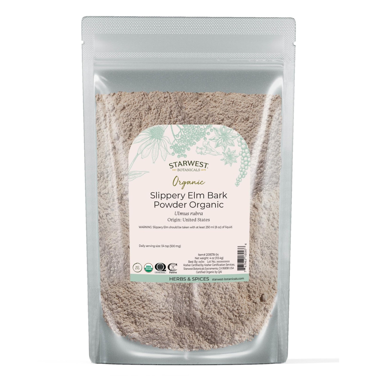 Starwest Botanicals Organic Slippery Elm Bark Powder – 4 Ounce (Pack of 1)