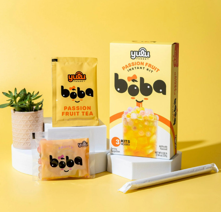Yulu Foods Instant Boba Passion Fruit, Bubble Tea Kit, 3 Drinks