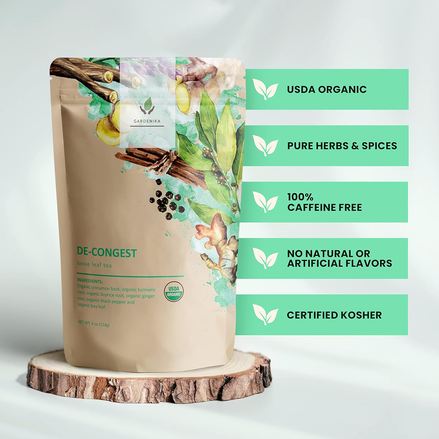 Gardenika Organic Decongest Loose Leaf Tea, Herbal, Caffeine-Free, KSA Kosher, A