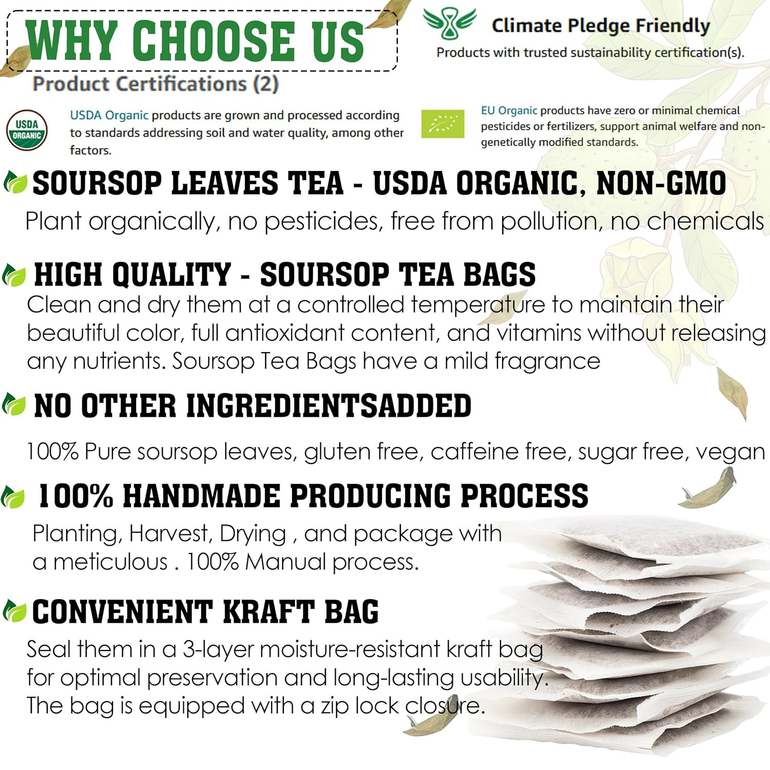 KEYXE – USDA Organic Soursop Graviola Leaves Tea 50 Bags. Non-Gmo Verified , 100