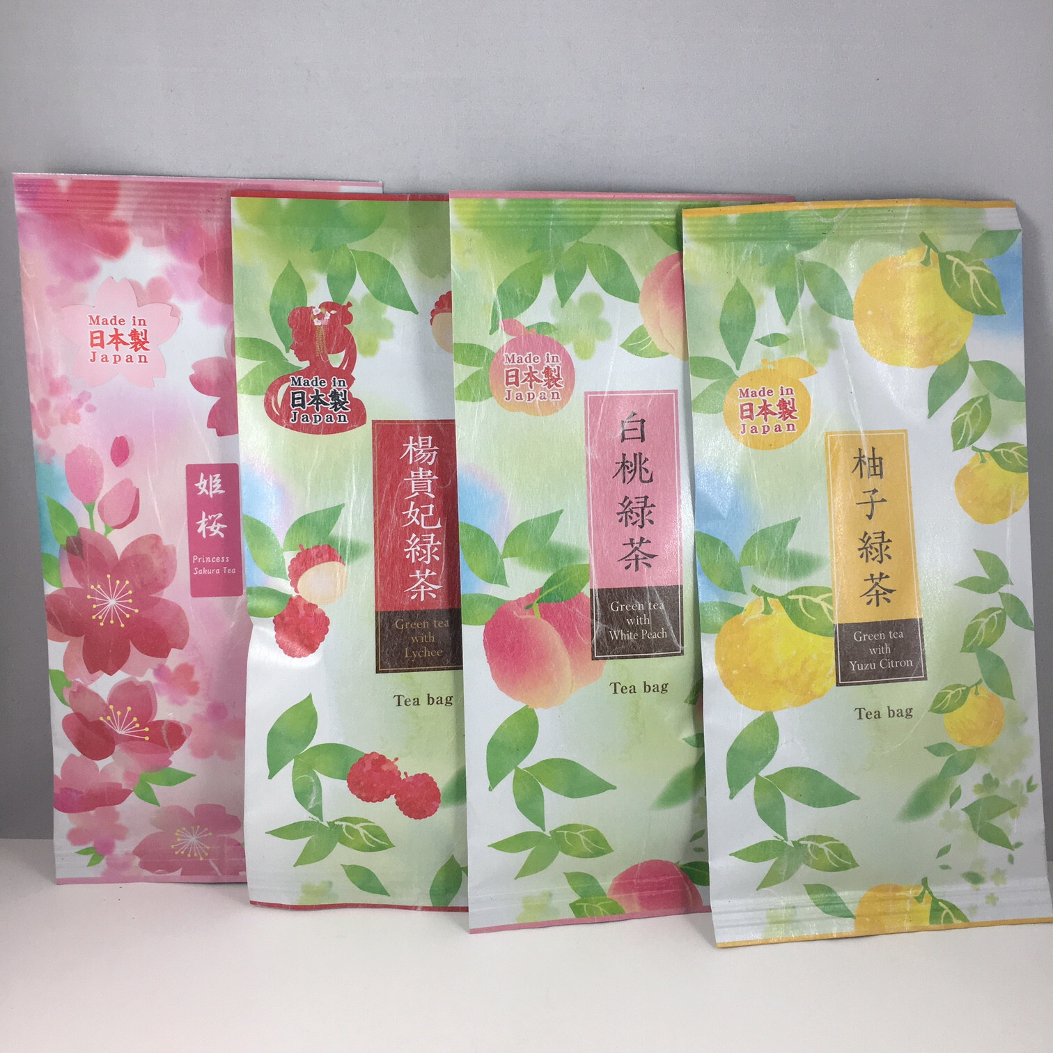 4 Pack Japanese TA-FU Green Tea Bags (Sakura, Lychee, White Peach & Yuzu Citron)
