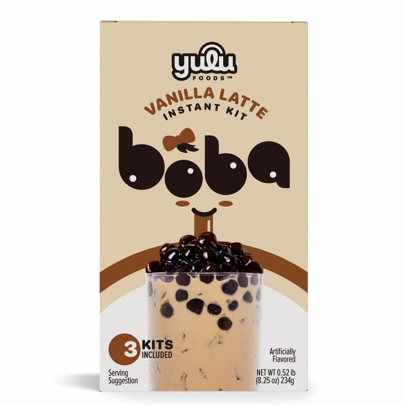 (3 pack) Yulu Instant Boba, Vanilla Latte Bubble Tea Kit, 3 Drinks