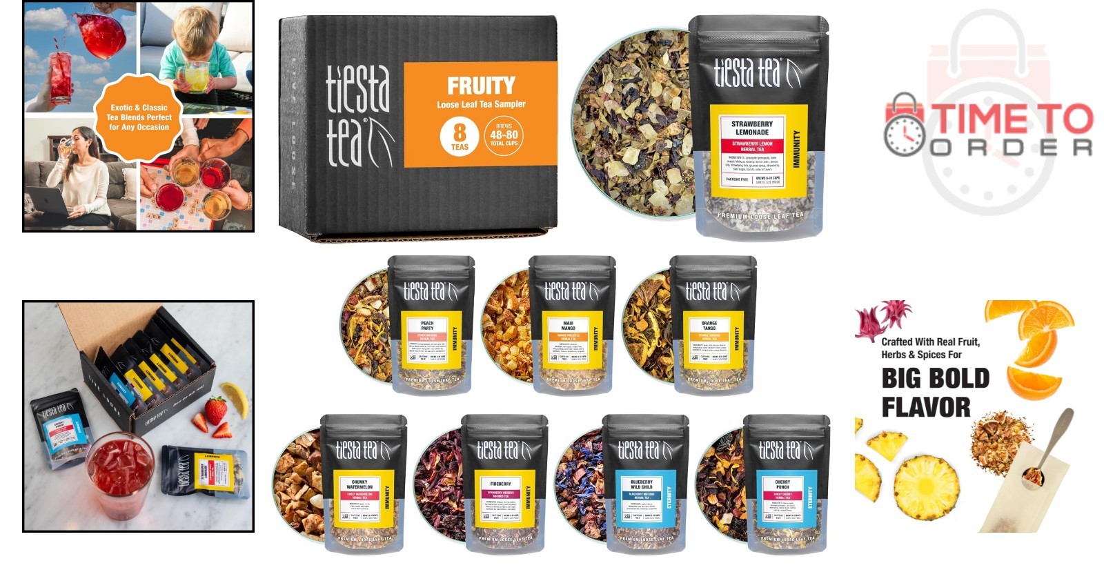 Fruity Tea Sampler Loose Leaf Set No Caffeine Hot Iced Assorted Fruit Brews