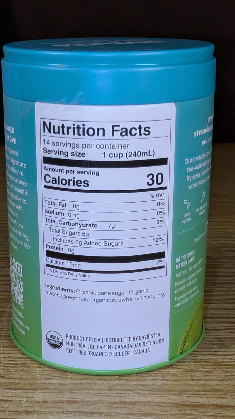 DavidsTea Strawberry Matcha From Japan 2.29 Oz.