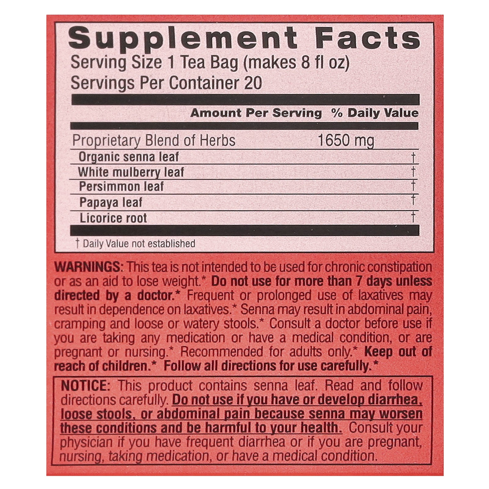 Super Slim Herbal Tea, Caffeine-Free, 20 Tea Bags, 1.16 oz (33 g)