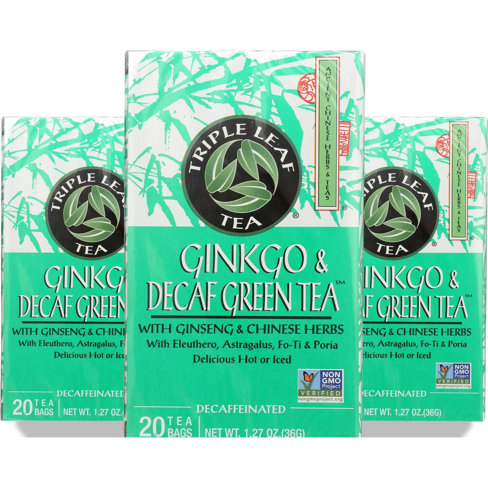 Triple Leaf Tea Ginkgo Decaf Green With Ginseng And Chinese Herbs 20 3 Pack