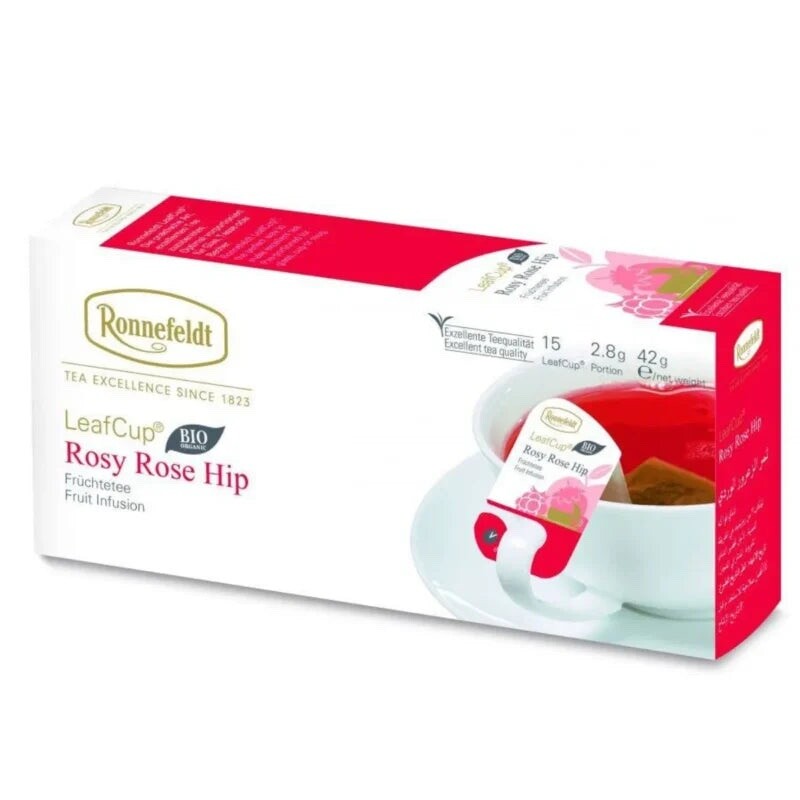 Ronnefeldt Leafcup® Rosy Rose Hip. 15 Premium fruit tea bags. Made in Germany