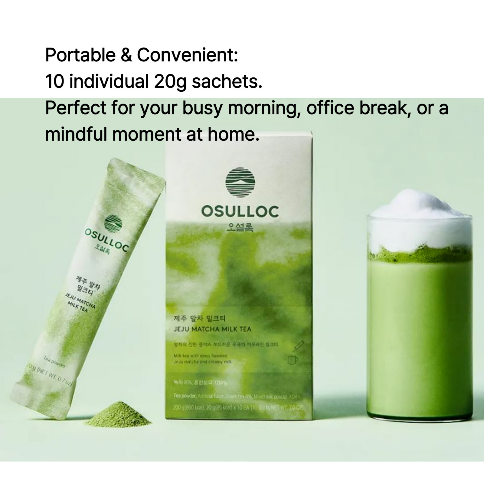 OSULLOC Jeju Matcha Milk Tea Premium Korean Latte 10 Sticks K-Food