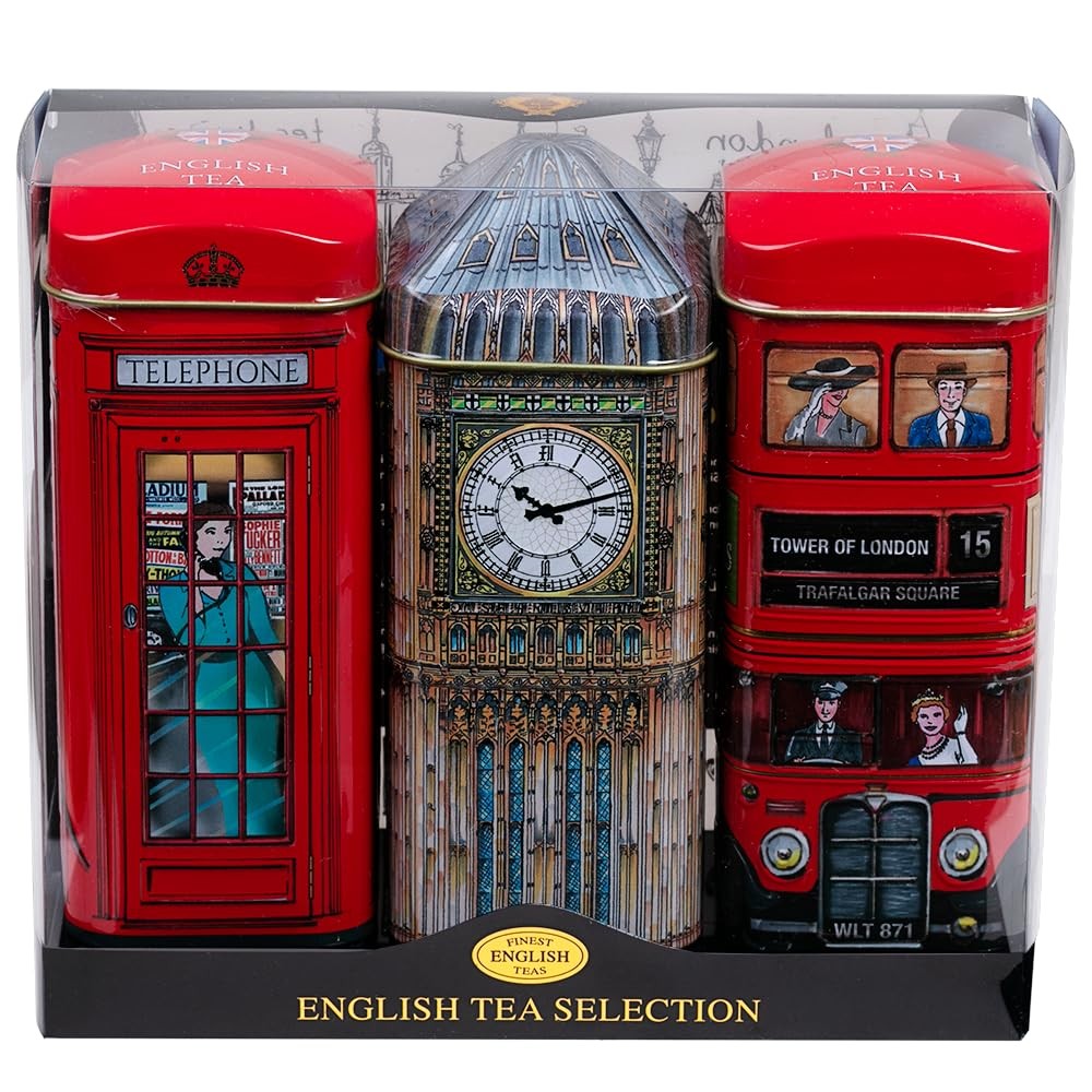 British Heritage 3x Tea Tins with 42 English Teabags (Big Ben, Red London Bus…