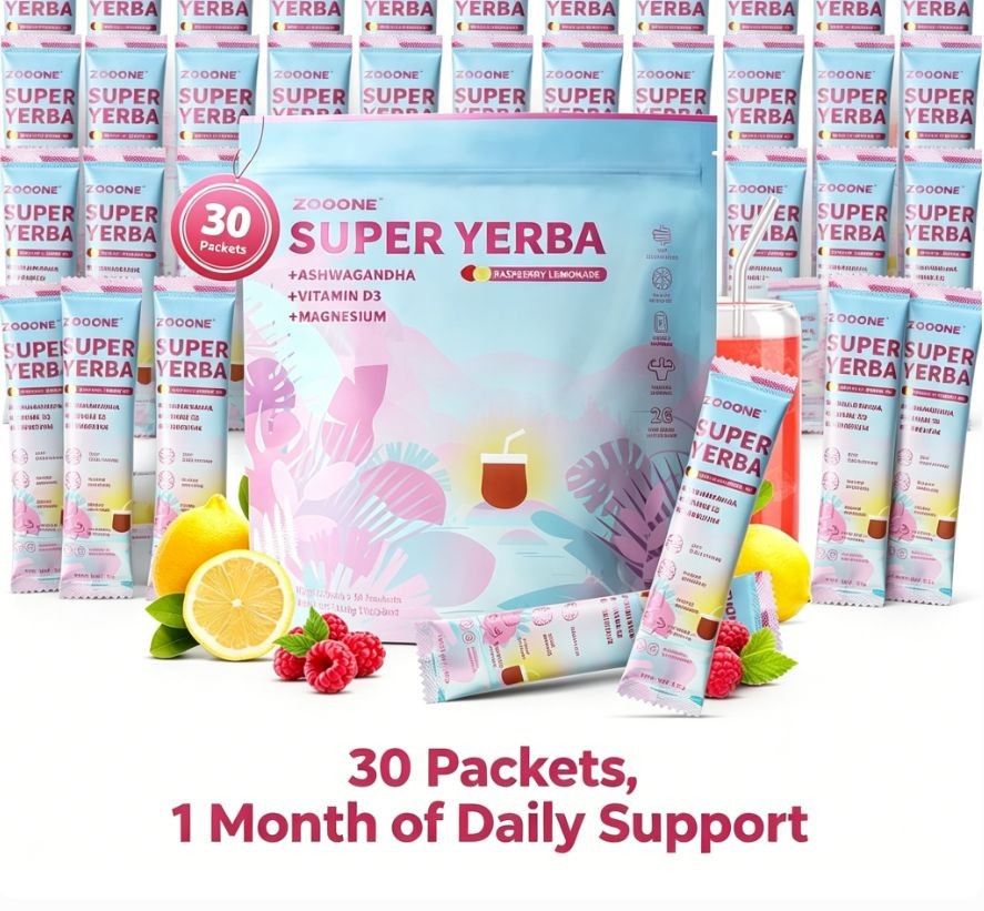 2-Pack ZOOONE Super Yerba Ashwagandha Energy Drink Raspberry Lemonade 60 Packets