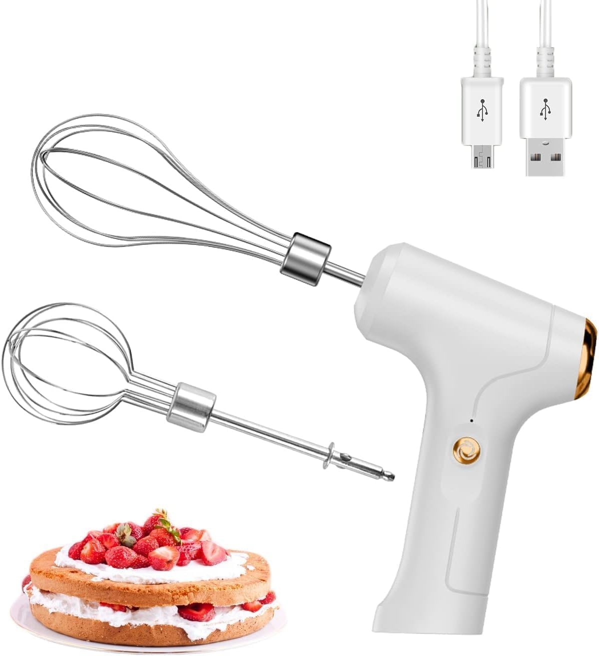 Electric Hand Whisk, USB Rechargeable, Wireless Portable Egg Beater M, White
