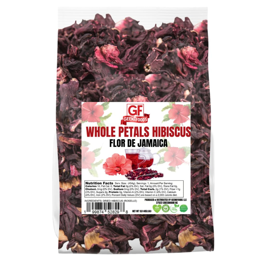 Dried Hibiscus Flowers _ 1Lb Whole Petals, Flor De Jamaica- by in Resealable Ba