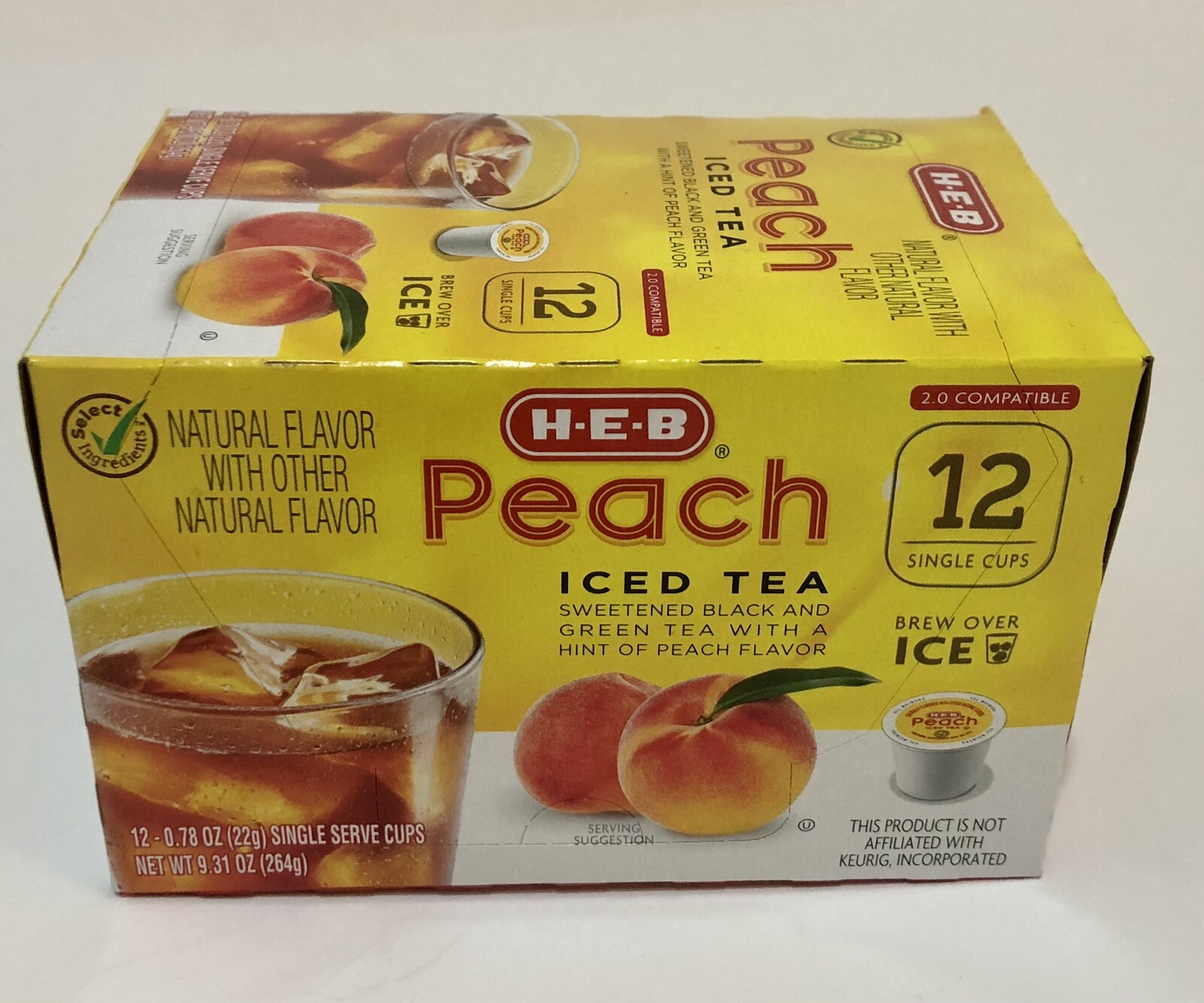 (1) Box HEB K-Cup Pods Sweet Peach Iced Tea 12/Box Keurig 2.0 H-E-B Texas