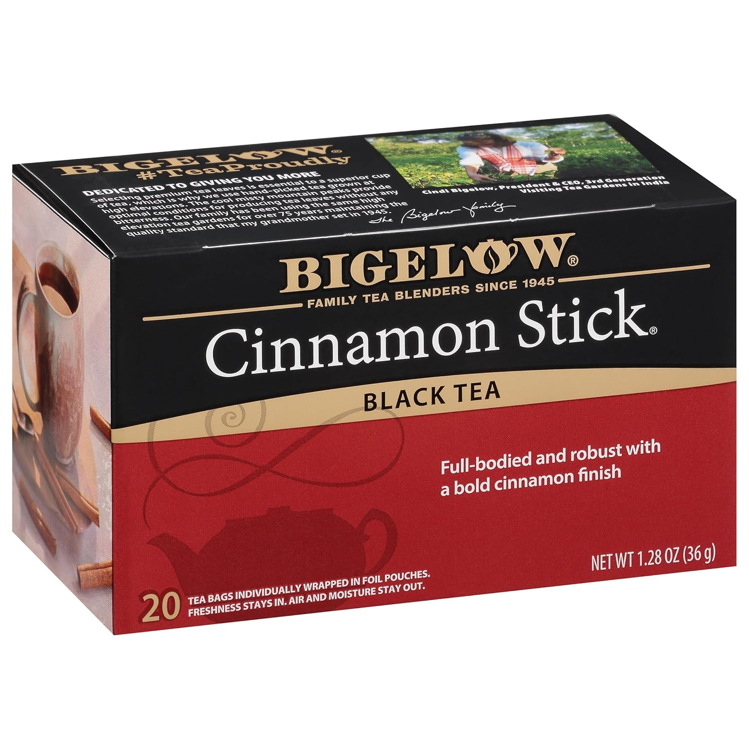 Cinnamon Stick Black Ceffeinated Bags, 20 Count, Pack of 6